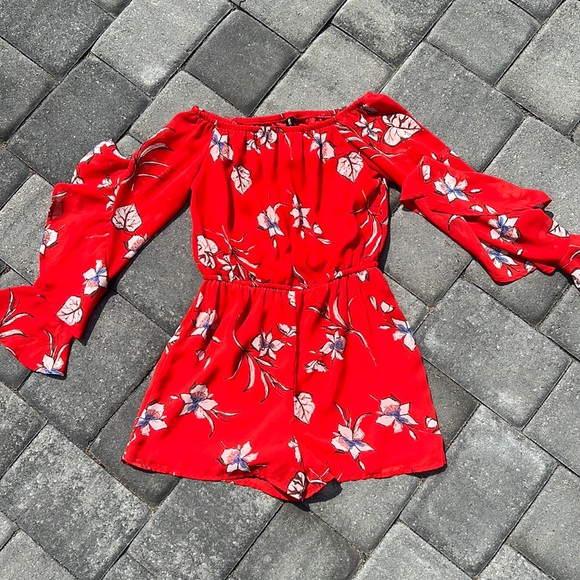 Red Floral Romper - Picture 1 of 5